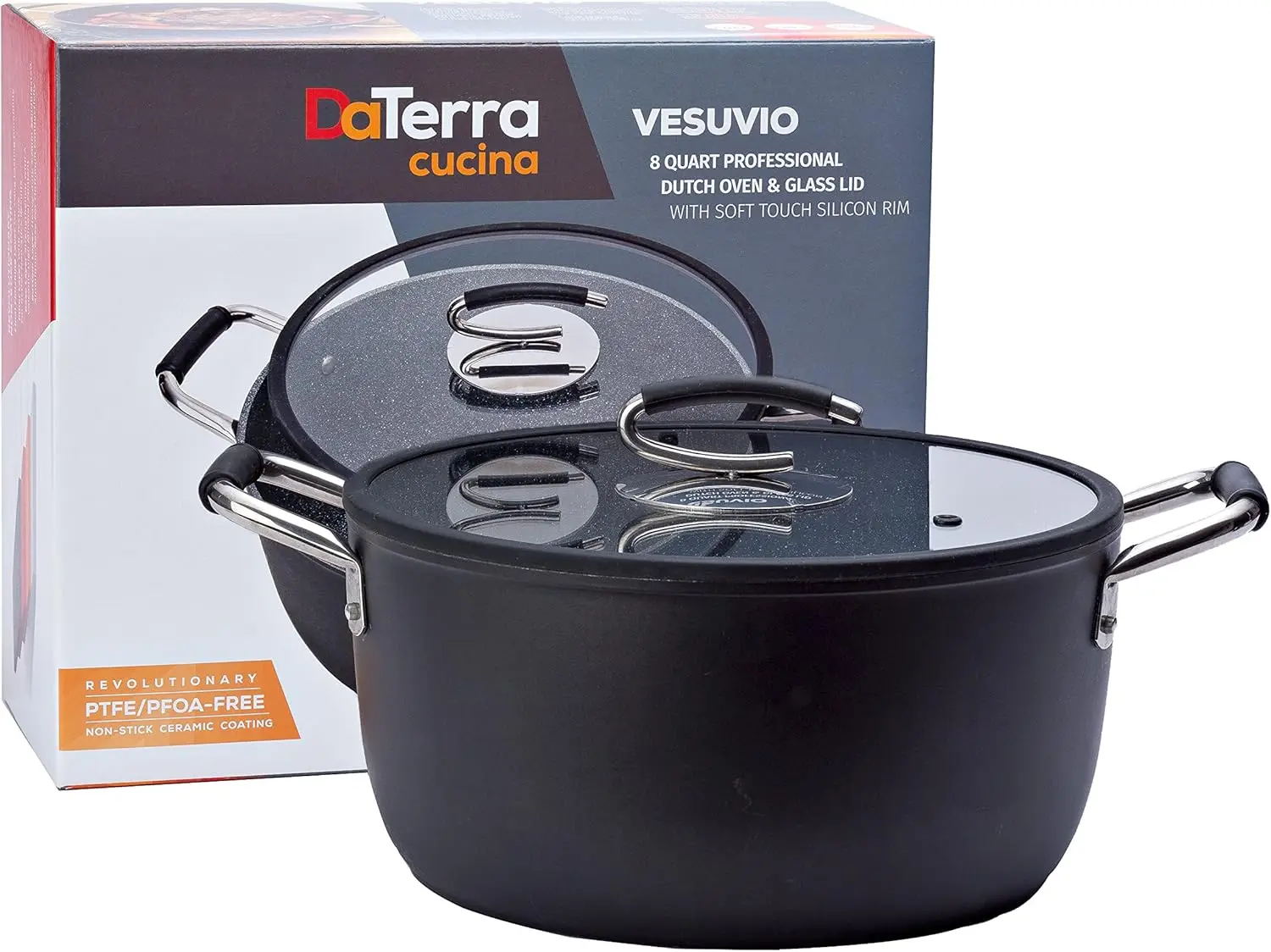 

8 Quart Nonstick Dutch Oven w/Lid | Made in Italy Proprietary nontoxic ceramic coating PTFE and PFOA free