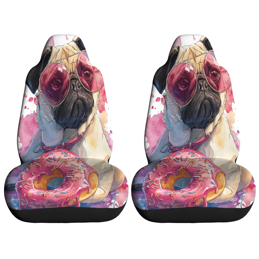 2pcs Car Seat Covers Suitable For Sedans, SUVs, Trucks - Powder Donut & Fashion Glasses Print Front Seat Protectors, Durable Cov