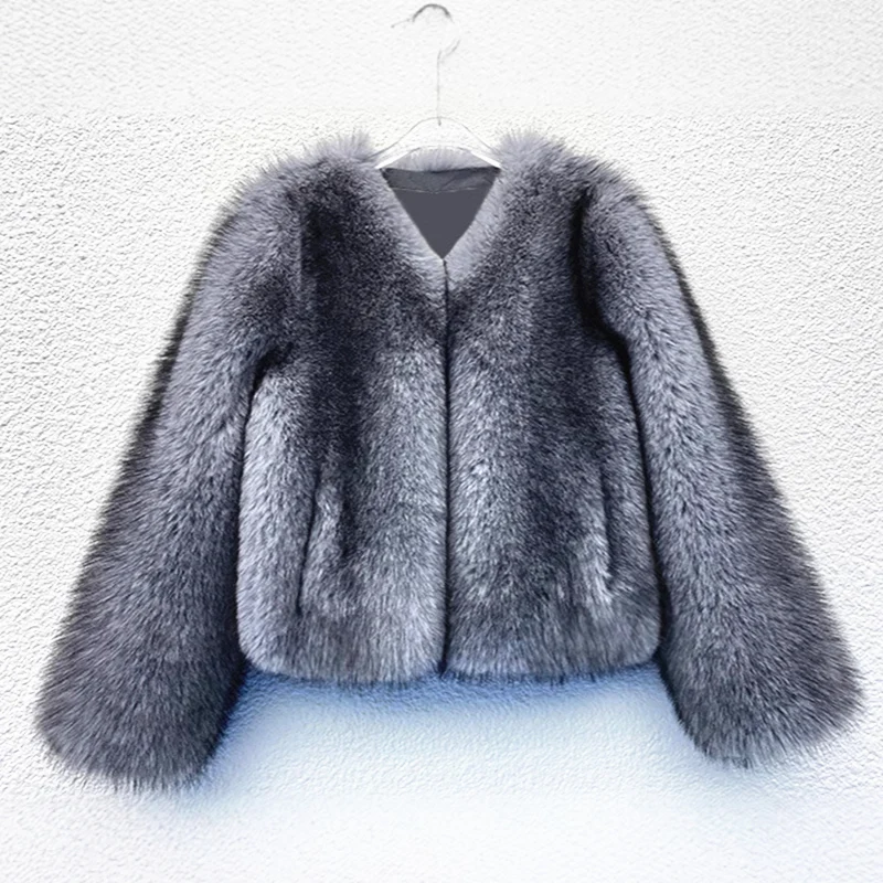 Hooofur casaco de pele de raposa prateada falsa jaqueta feminina moda inverno quente couro grosso marrom plus size especialmente casaco de pele falsa
