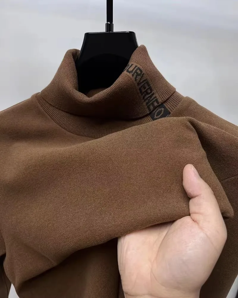High end brand velvet long sleeve T-shirt men\'s autumn new trend embroidered warm casual Korean version lapel pullover sweater