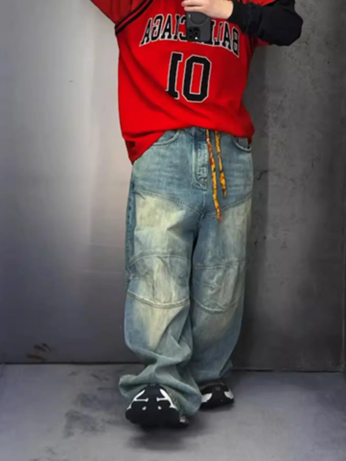 MIJKO ผู้ชาย BAGGY กางเกงยีนส์ฤดูใบไม้ผลิฤดูร้อนแฟชั่นหลวม High Street กางเกง ZJ098