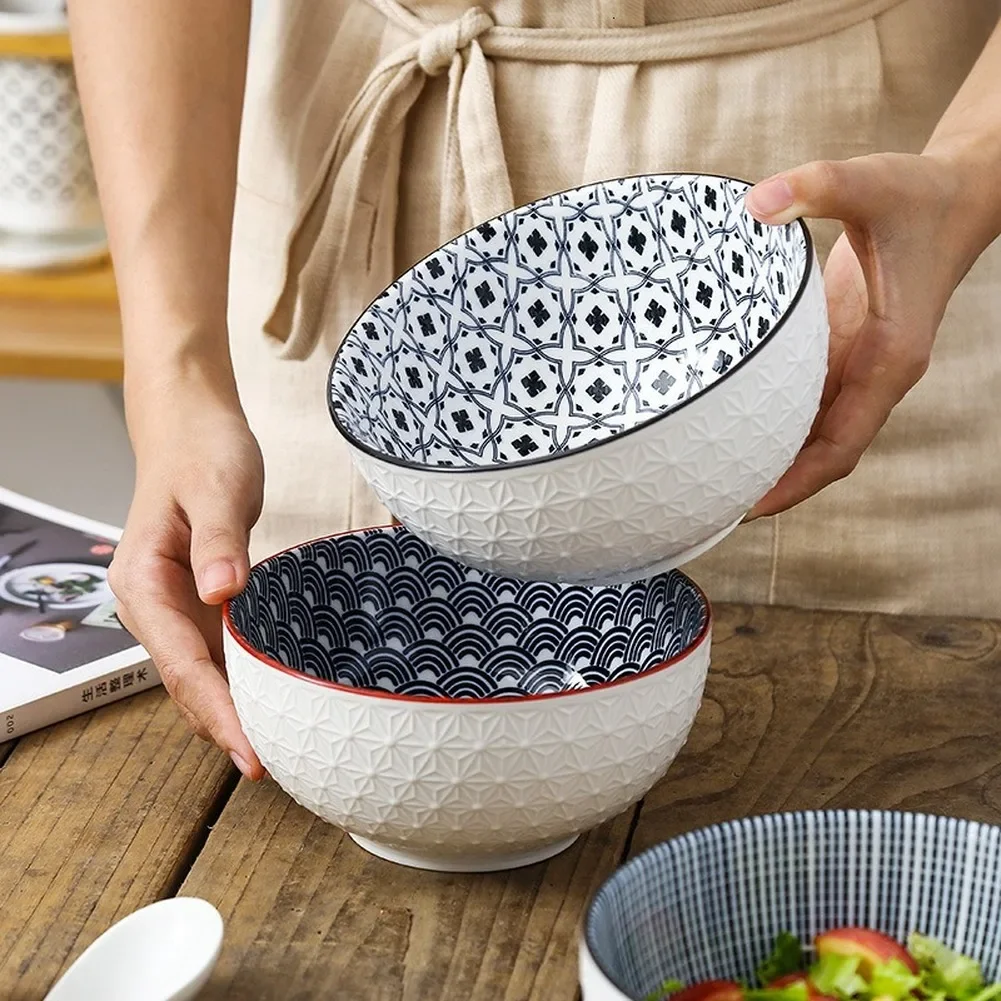 6inch Ceramic Porcelain Tableware for Ramen Restaurant Soup Northern Europe Wind Bowl Inch, Glaze Down Painted Pottery Household