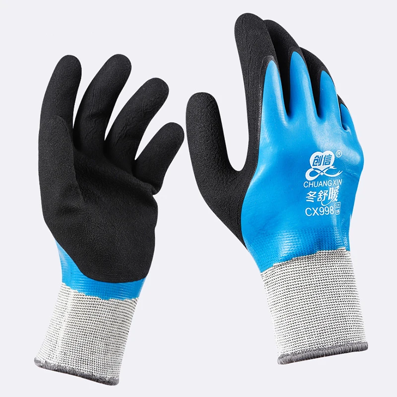 1 Pair Winter Double Rubber Warm Gloves Coldproof Velvet Work Waterproof Wear-resistant Labor Protective Glove Hand Protector