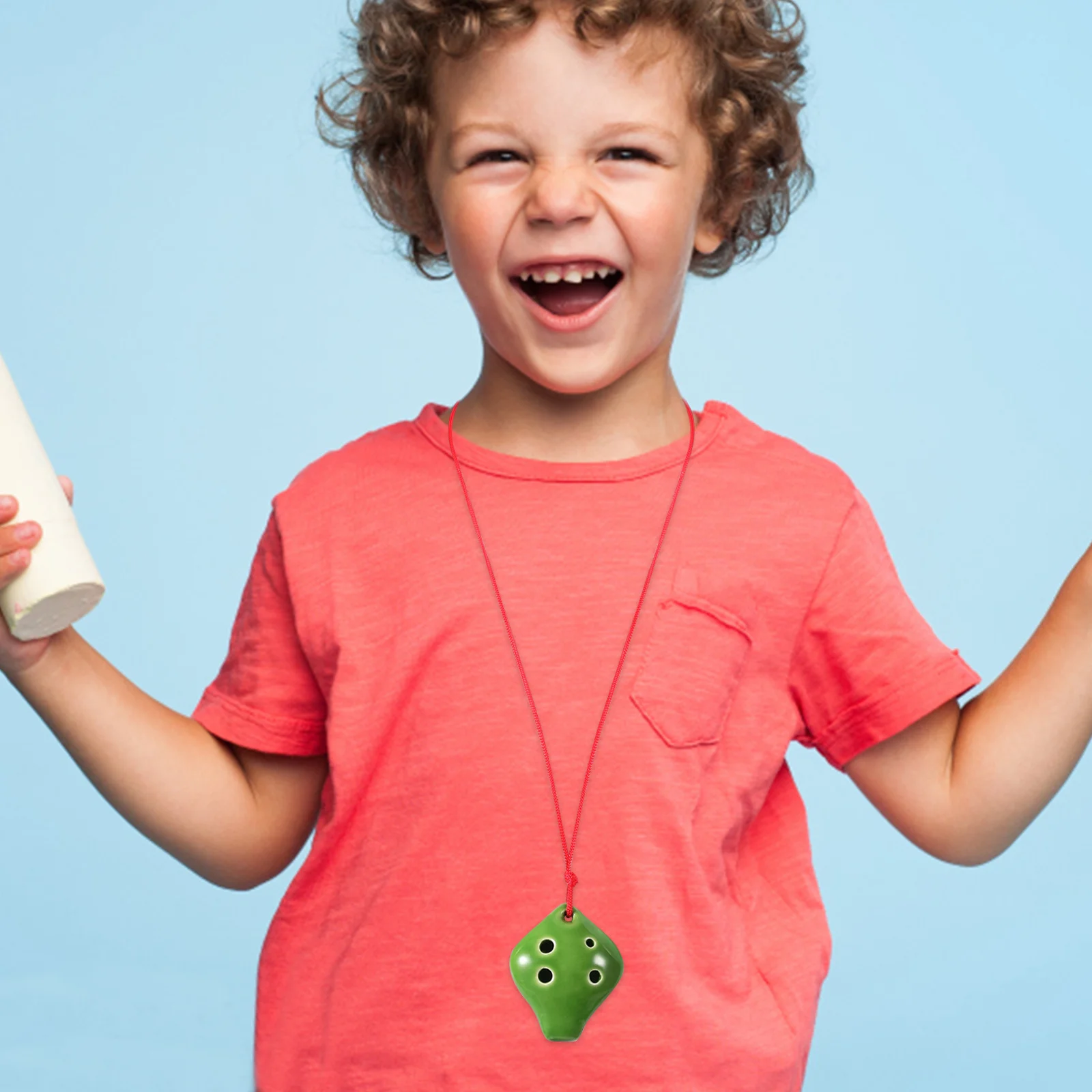 

Mini Ceramic Ocarina 6 Holes Beginner Instrument Strawberry Shape Portable Practice Musical Flute with Lanyard