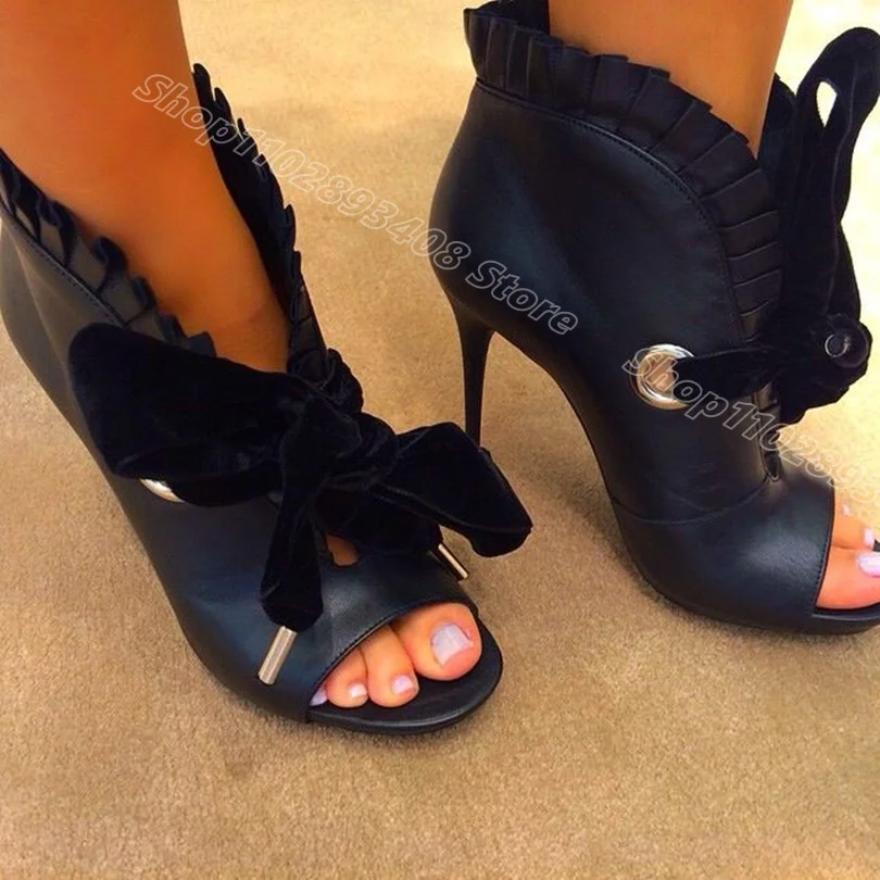 

Black Lace up Trim Sandals Open Toe Shallow British Style Women Elegant New Fashion Casual Stiletto Shoes Zapatos Para Mujere