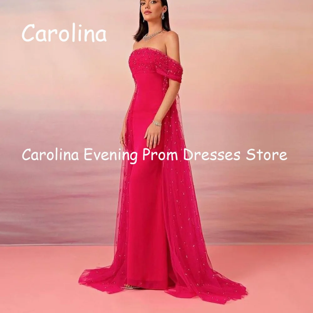 Carolina Chiffon A-line Off-the-shoulder Ruffle Prom Gown Floor Length Saudi Evening Formal Elegant Party Dress for Women 2023