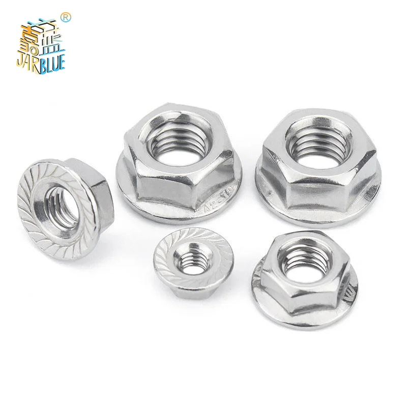 10PCS/LOT 304 Stainless Steel Hexagon Flange Nut Pinking Slip Locking Lock Nut M3 M4 M5 M6 M8 M10 M12 M14 M16 M20 DIN6923