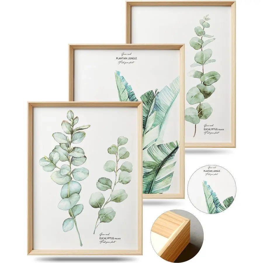 

Настенное искусство, минималистичное ботаническое панно на холсте для гостиной, 12x16 дюймов, с деревянной рамой, дизайн с цветами и зелеными листьями эвкалипта