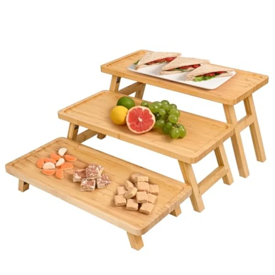 

Natural Bamboo Cupcake Stand Foldable 3 Tier Cupcake Display Stand Tower Dessert Table Serving Tray for Birthday/Wedding/Christ
