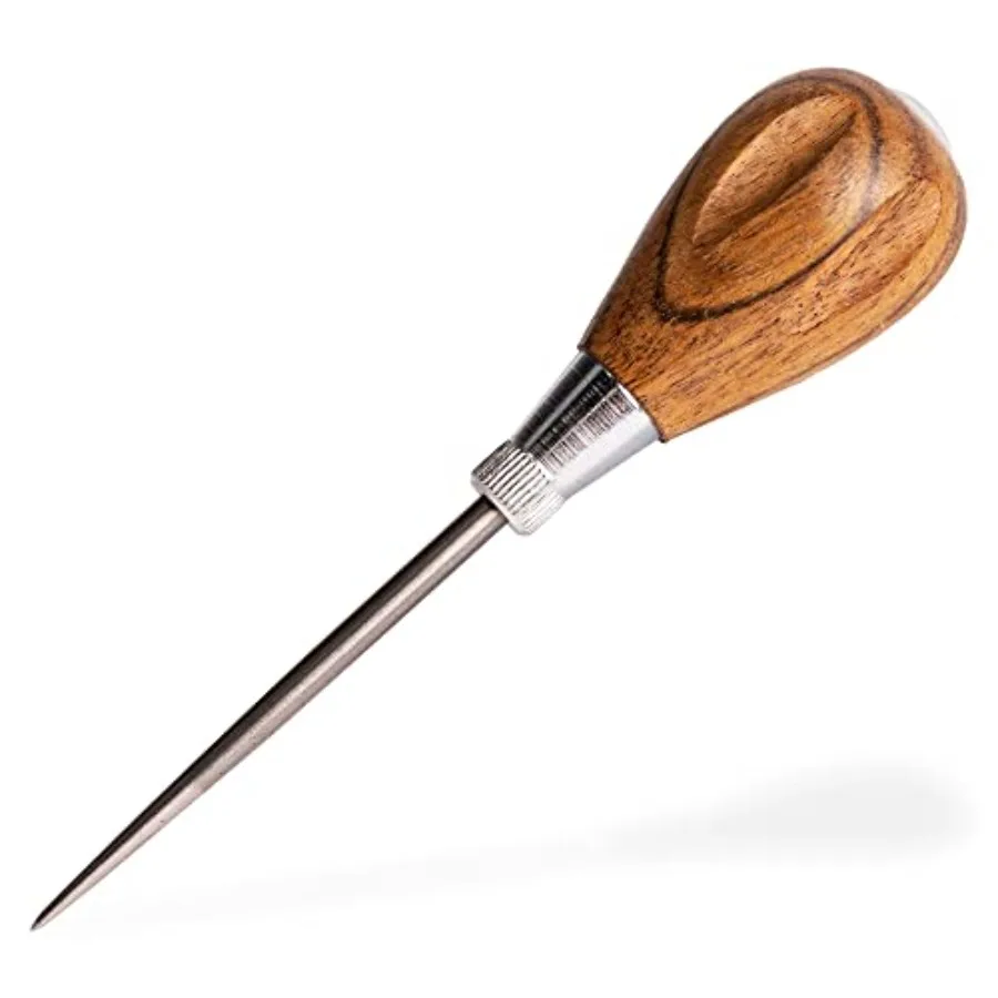 Scratch Awl Tool with Hardwood Handle for Precise Scribe Layout Marking and Wood Piercing Applications - Durable Alloy Steel Bl