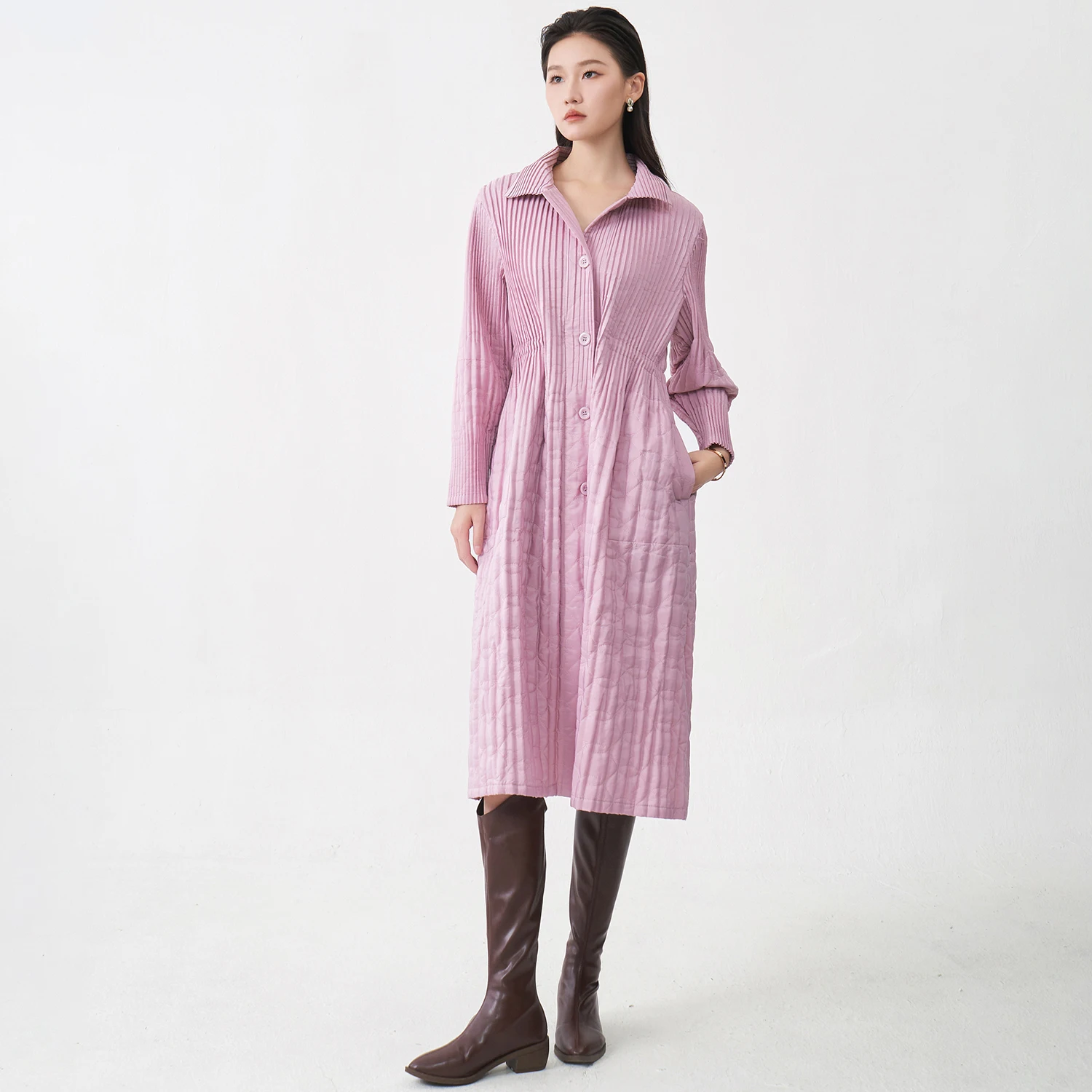 Miyake Pleated Cotton Coat 2025 Winter Korean Version Loose Mid-length Cotton Coat High Quality Women's Fashion Coat