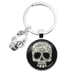 Hot Selling Colorful Sugar Skull Keychain Mexico Folk Art Patterns Glass Key Chain Skulls Accessory Jewelry Holiday Gift
