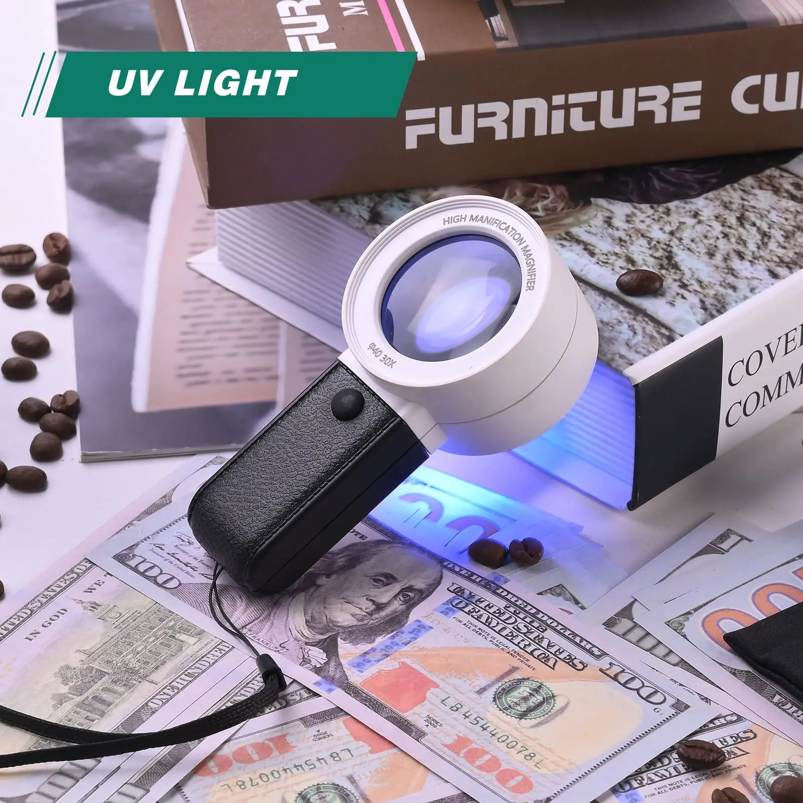 Imagem -05 - Lupa Profissional com Luz uv Led Óculos Ópticos de Camada Dupla Lente de Lupa Portátil Lupa de Jóias para Senior 30x