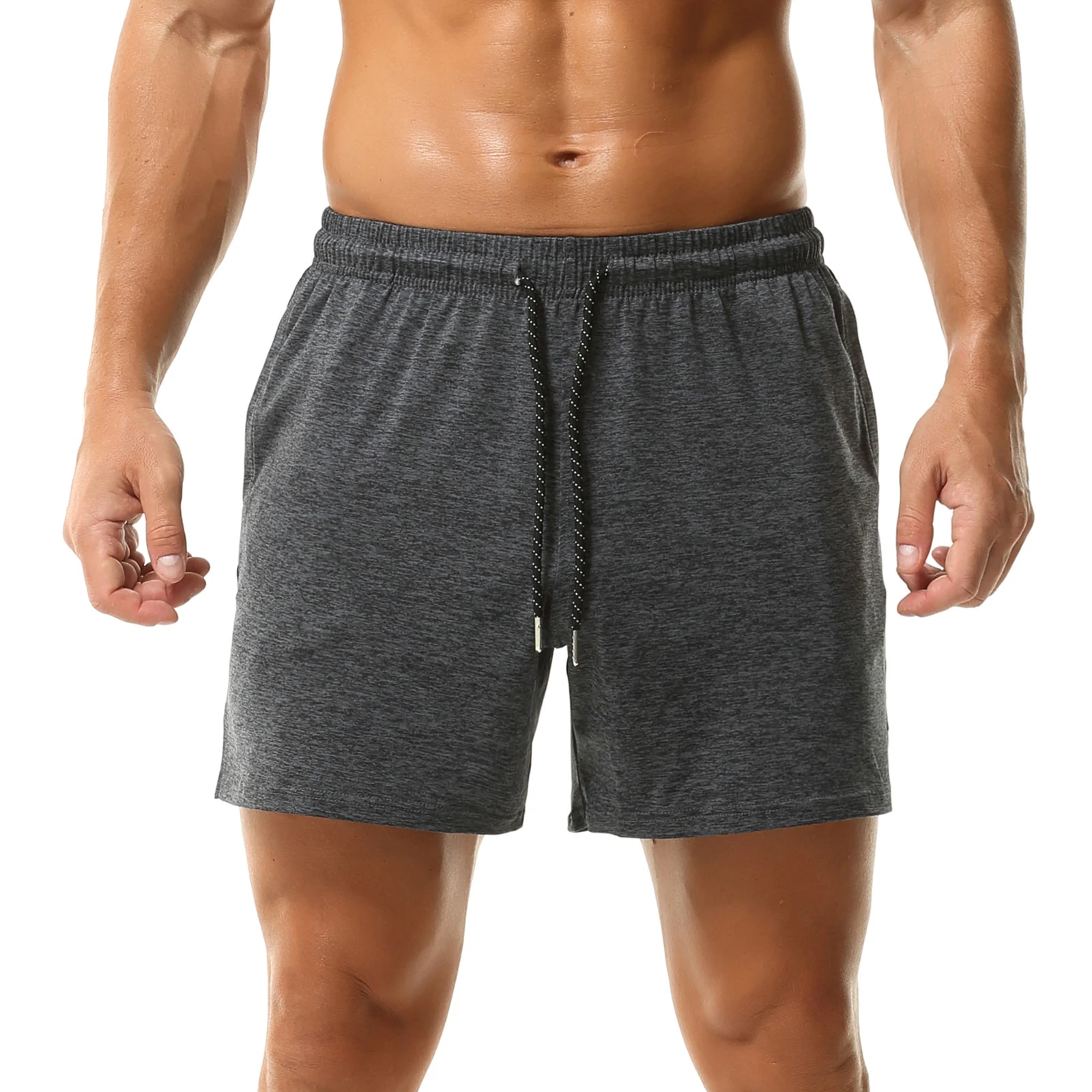 

2026 Summer Men's Athletic Casual Shorts Male Solid Color Drawstring Elastic Waist Shorts Training Gym Shorts with Pockets New