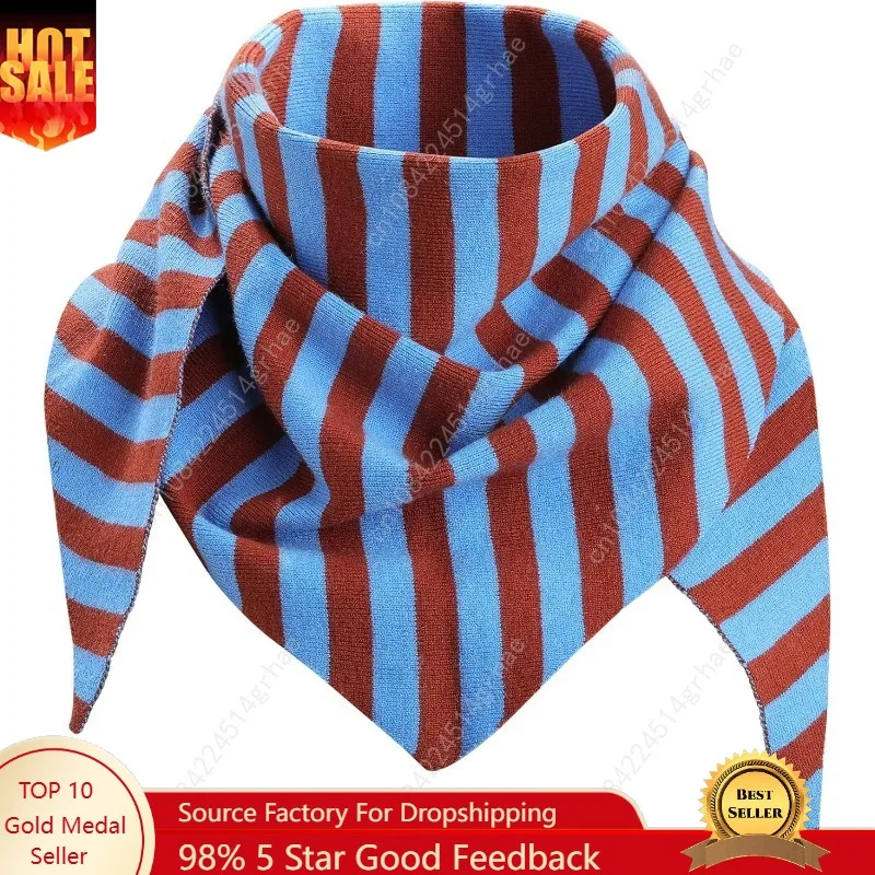 

Molans Knitted Stripe Triangle Scarf - Women's Warm Knit Shawl, Fashionable Blanket Scarf for Spring Fall Winter