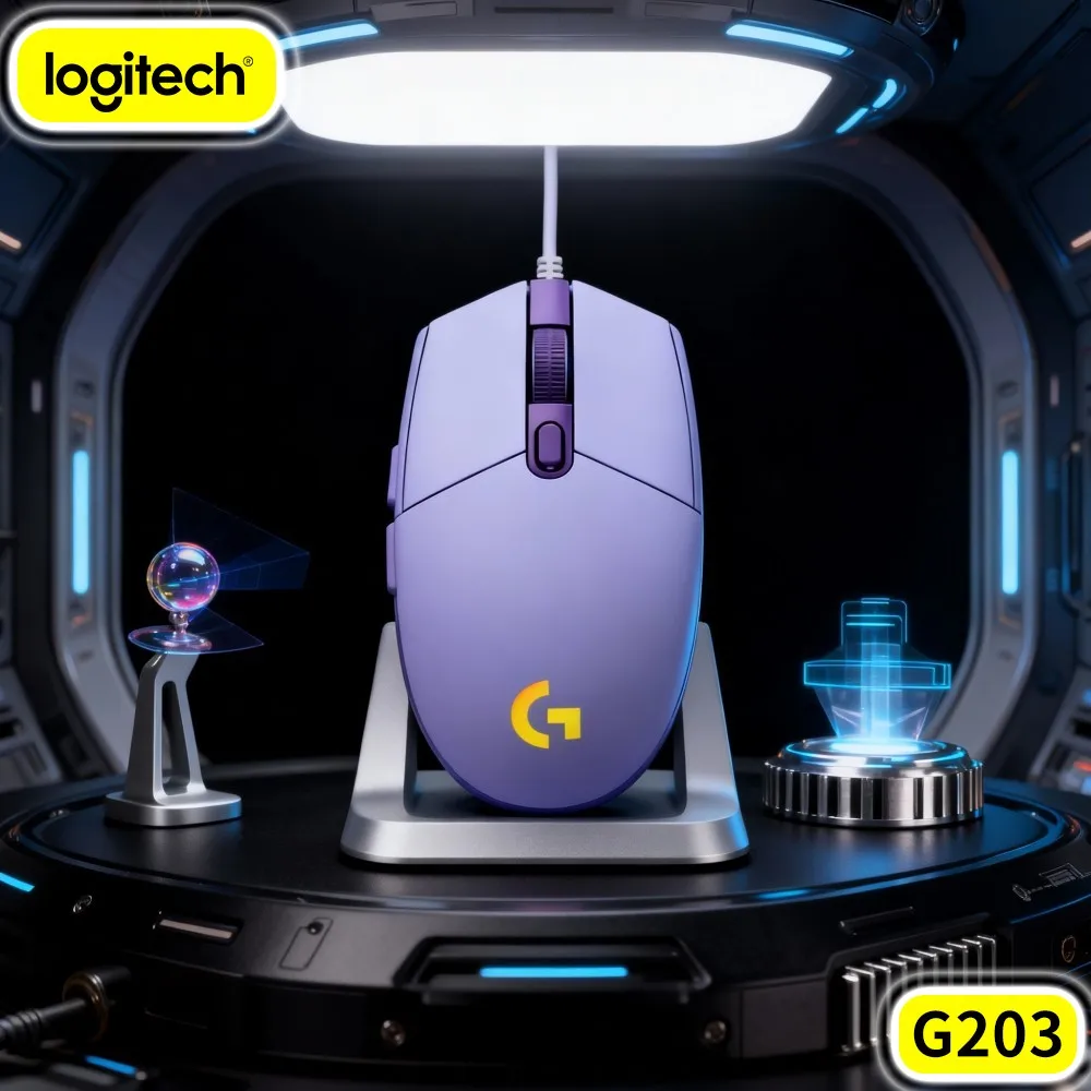Logitech G203 Wired Gaming Mouse Instant Button Feedback Ergonomic Palm Shape Colorful RGB USB Desktop