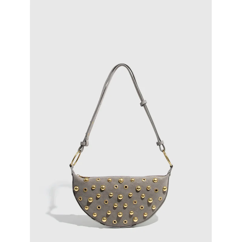 

New Studded Shoulder Bag Rivet Crescent Bag Women Metal Underarm Bag High-end Retro Rivet Polka Dot Shoulder Bag Hot Sale