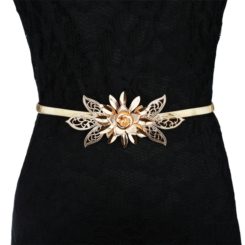 

Flower Metal Buckle Belt for Women Ladies Elastic Waist Chain Belts Female Gold Thin Belts Ceinture Femme Pasek Damski