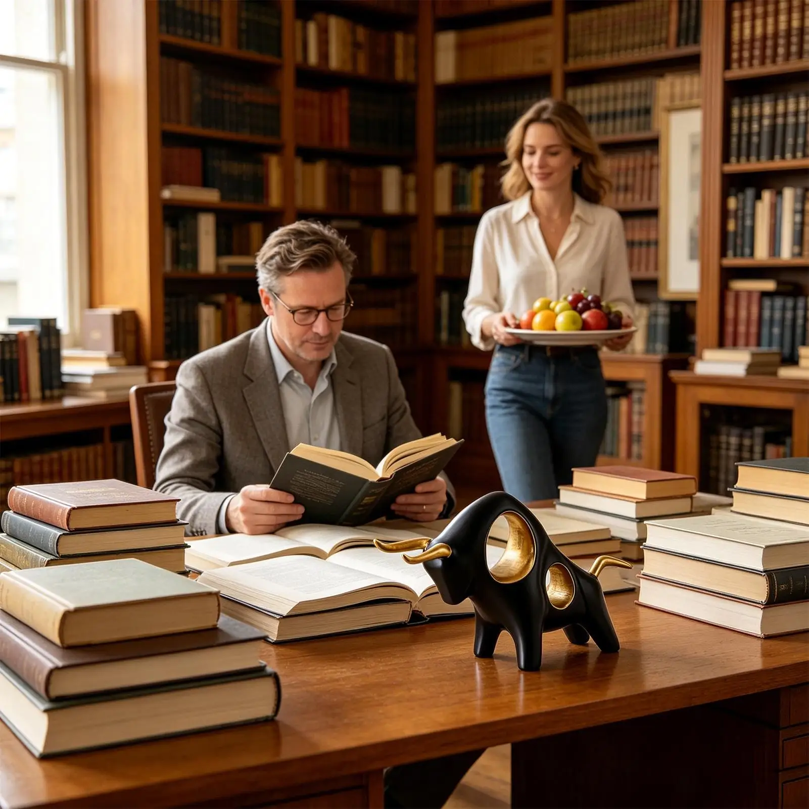 Bull Figurine Collectible Resin Animal Figurine Resin Bull Statue Decor For Bedroom Office Study Nursery Cabinets Shelf