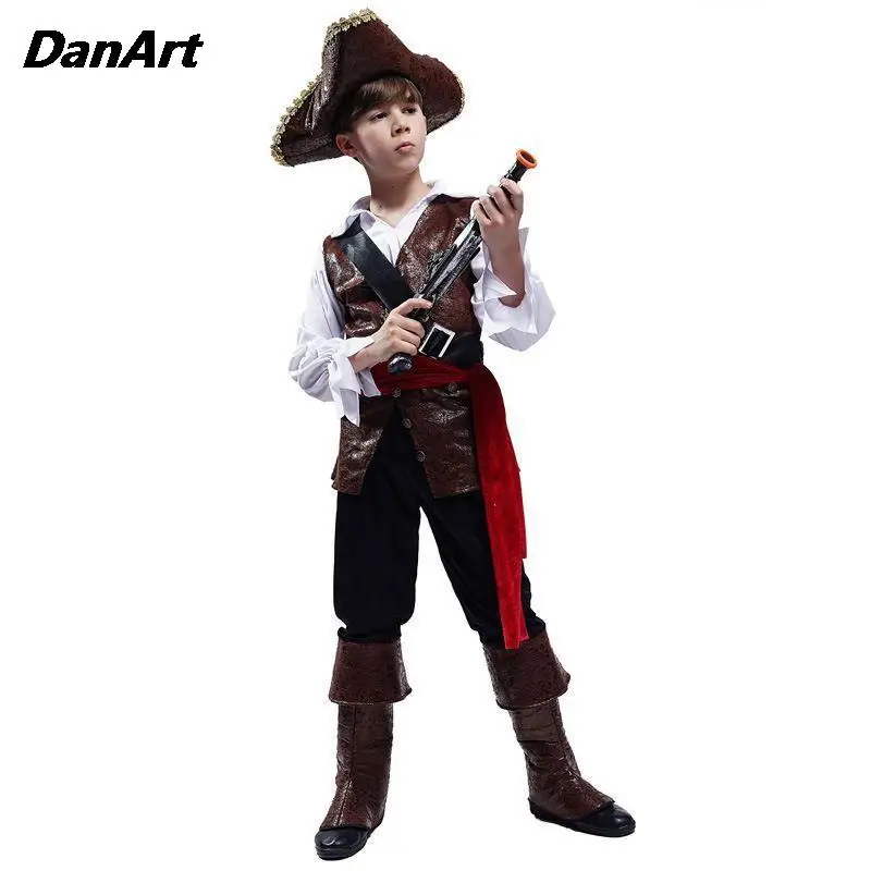 

Pirate Costume Halloween Children's Male Pirate Captain Cosplay Carnival Party Boys Clothes Prop Suit Kids Performance Costume