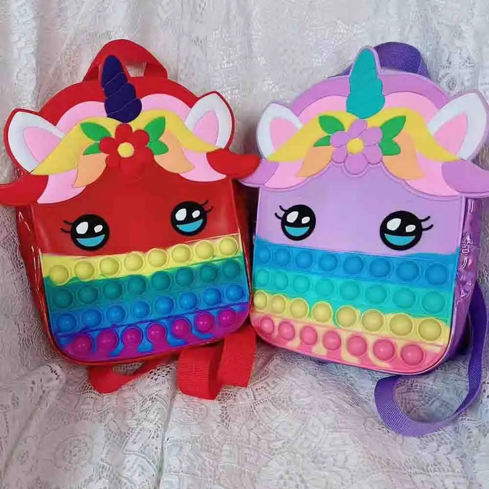 Bolso de silicona con dibujos de animales para niños, bolsa de mensajero con forma de unicornio, con burbujas, antiestrés