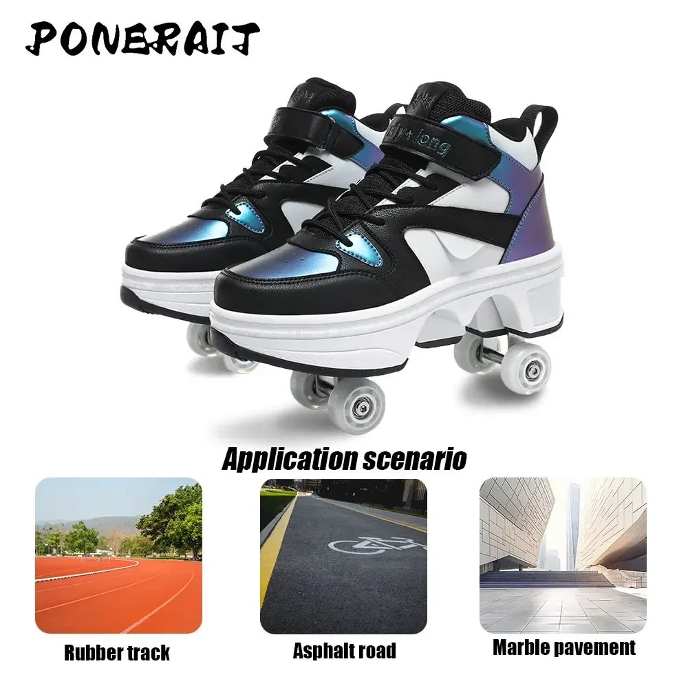 Zapatos altos de 4 ruedas para niños, zapatillas de deporte emergentes automáticas Unisex a la moda con ruedas, zapatos informales de patinaje de doble propósito para hombres