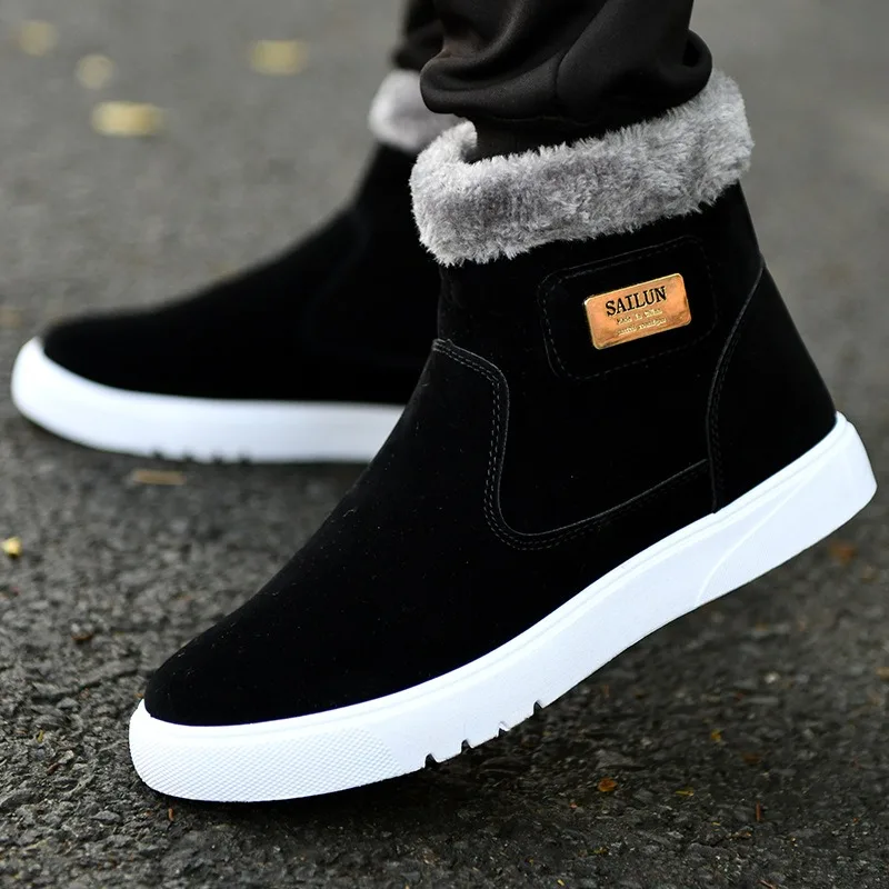 Winter Men's Ankle Boots Fashion Thick Bottom Warm Men Snow Boots Casual Walking Shoes Mens Zipper Boots  for Men Cotton Shoes