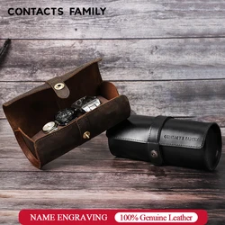 CONTACT'S FAMILY Genuine Leather Watch Roll Case Organizer 3 Slots Watch Travel Portable Holder For Men Women Vintage Gift Box