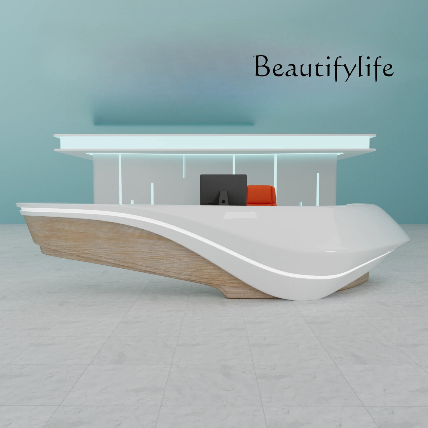 

Special-Shaped FRP Front Desk Beauty Salon Paint Bar Curved Simple Company Reception Desk Hotel Lobby Cashier