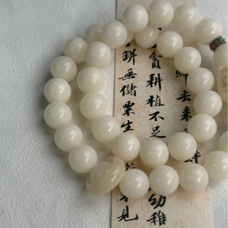Natural white jade , ivory fruit lion dance bracelet, women's bodhi seed Buddhist prayer beads - view 2