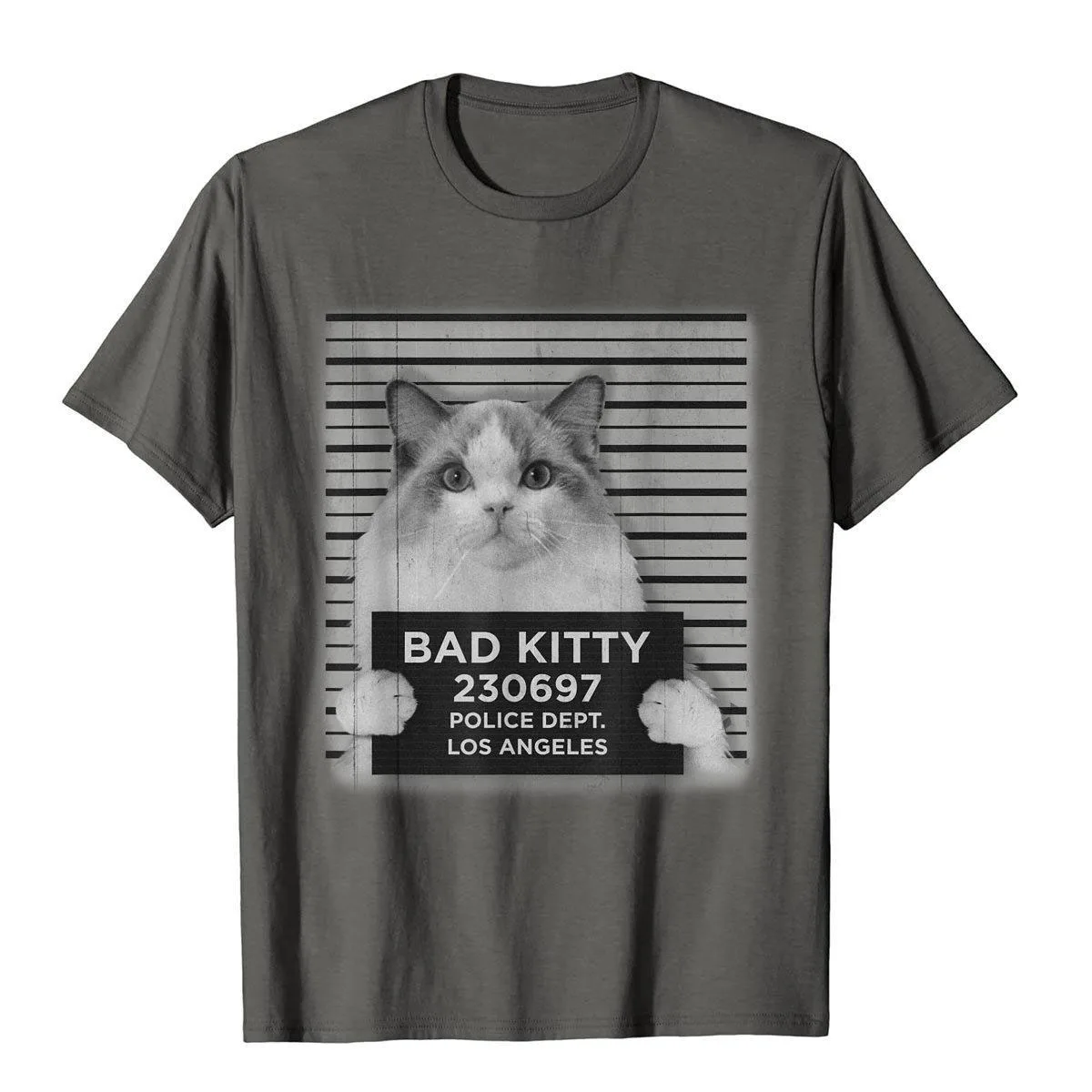 Bad Kitty Mug Shot Funny Ragdoll Cat Lover Gift T-Shirt Crazy Men's Top T-Shirts Funny Cotton T Shirt Harajuku Streetwear