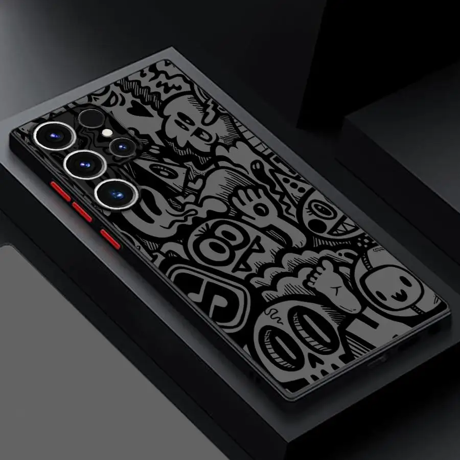 Schwarze Graffiti-Hülle für Samsung Galaxy S26 S21 S25 Ultra S23 FE S24 Plus Note 20 Ultra 10+ S20 FE S22 Funda Rückseitige Telefonabdeckung