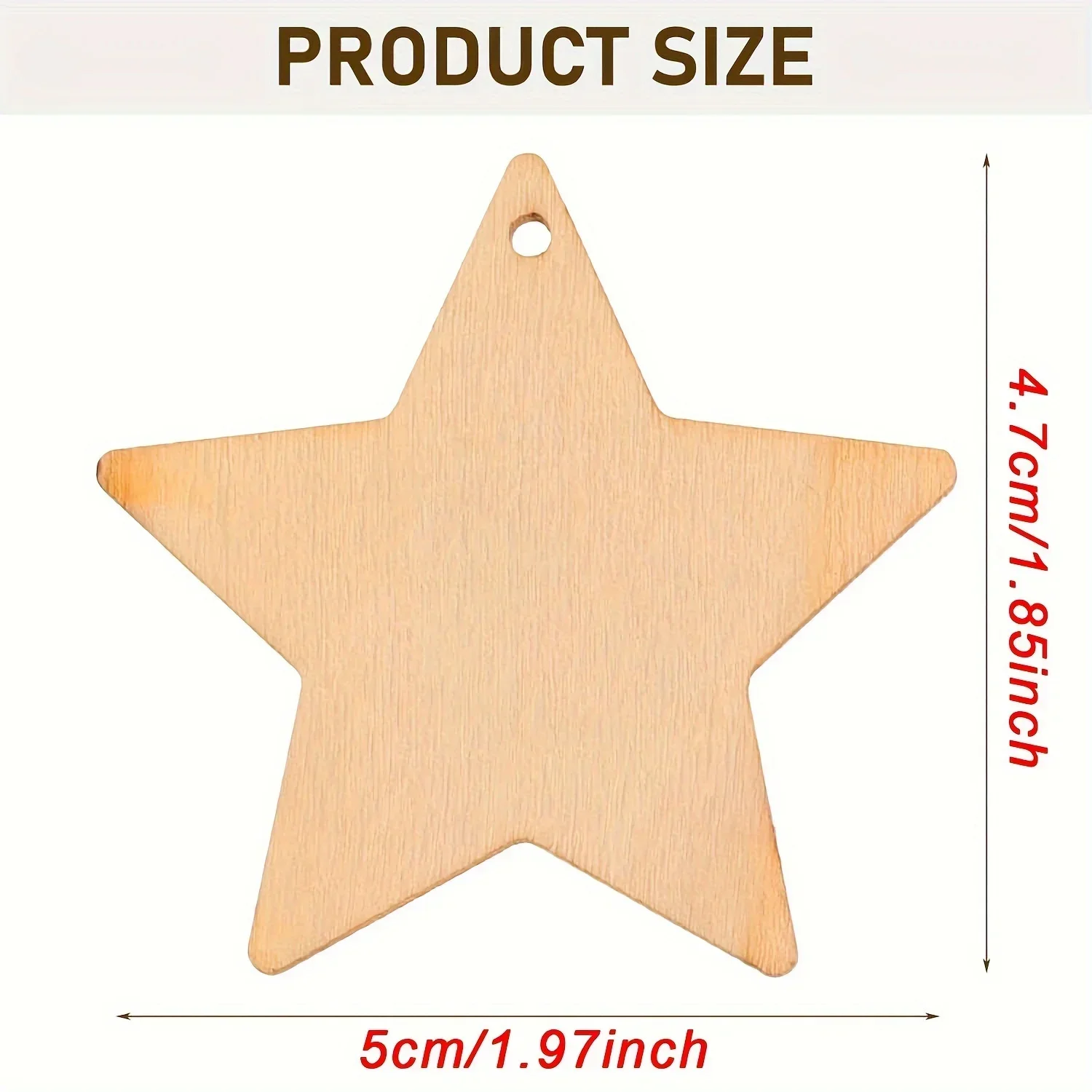 50pcs Hanging Wooden Star Cutout to Paint Unfinished Blank Wooden Star Cutout Ornaments for DIY Crafts Gift Tags