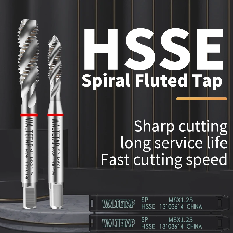 WALTETAP HSSE Spiral Fluted Tap M2 M2.5 M3 M4 M5 M6 M8 M10 M12 M14 M16 M18 M20 Machine Screw Thread Taps For Blind Hole Tapping