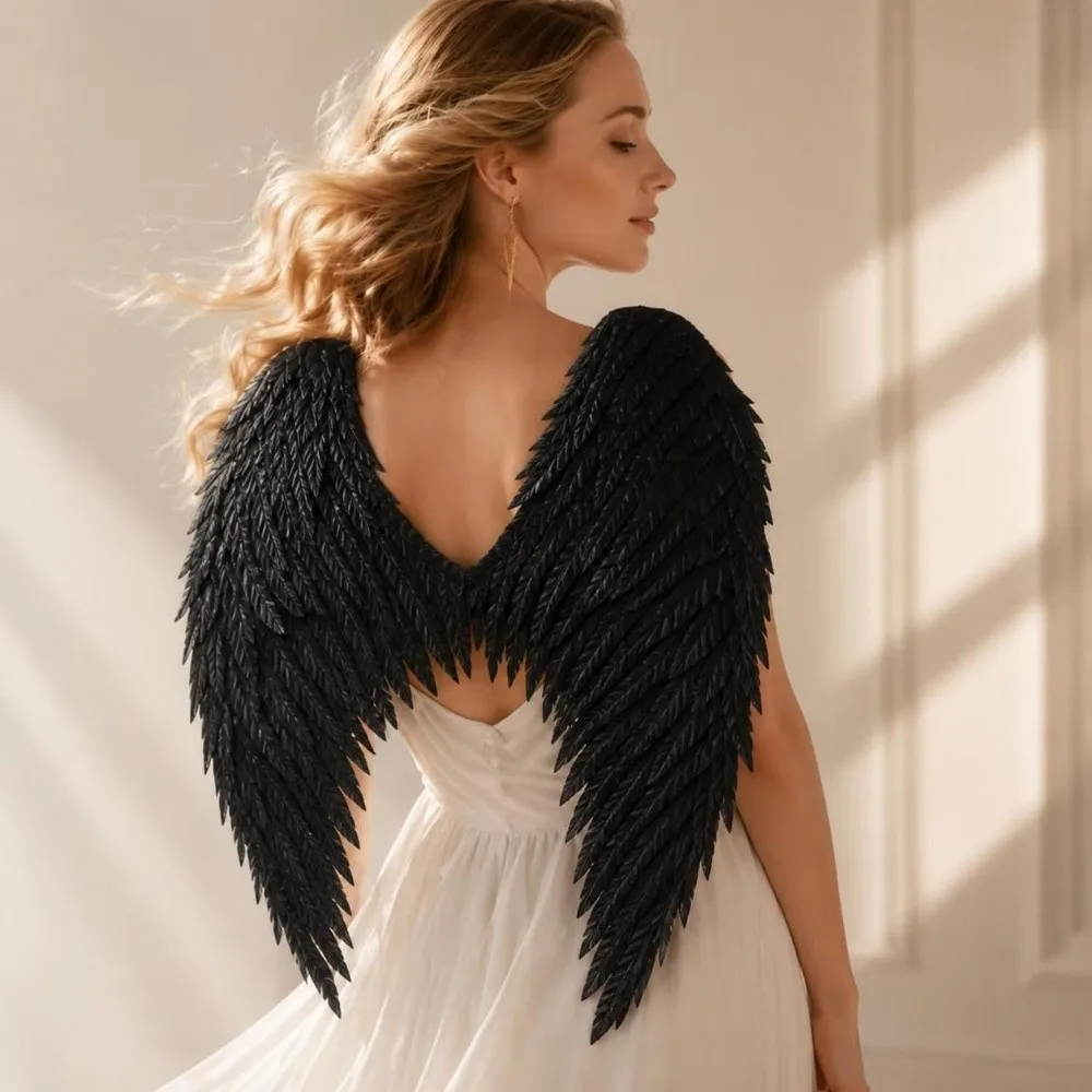 Solid Color Fallen Angel Costume Accessories Metallic Silk Texture with Adjustable Strap Princess Wing Cosplay Party Props
