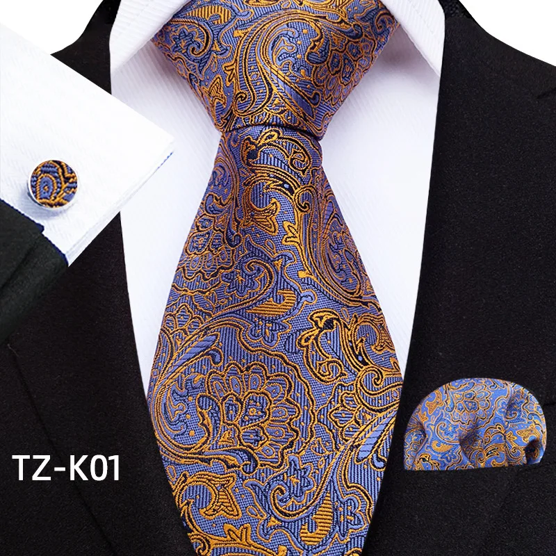 

Luxury Tie For Men Business Wedding Party Suit Set Necktie Pocket Square Cufflinks Set Formal Wedding Paisley Plaid Fashion Tie