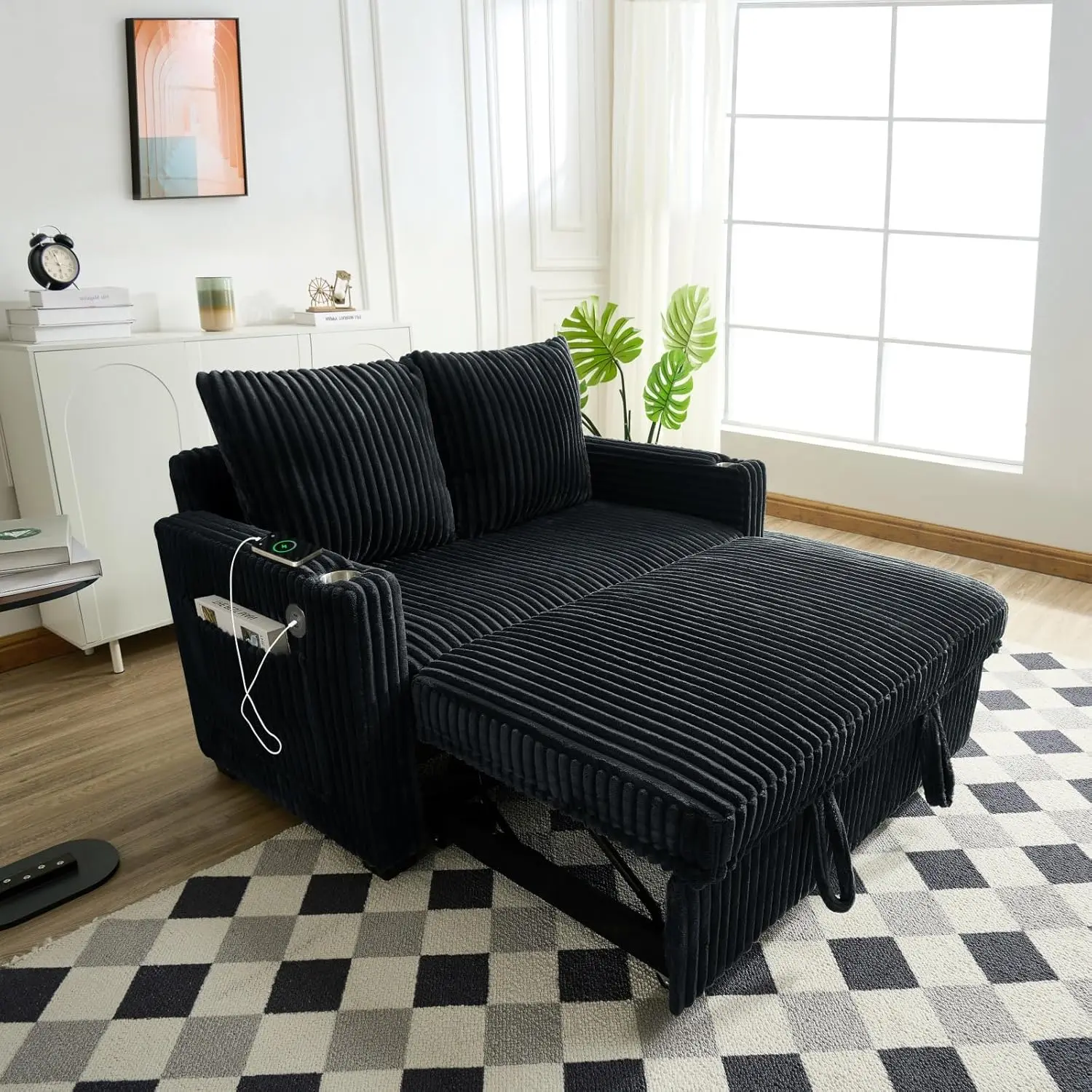 أريكة سحب 3 في 1، سرير أريكة سروال قصير مقاس 56 بوصة، أريكة نوم قابلة للتحويل للغرفة، مسند ظهر قابل للتعديل منجد