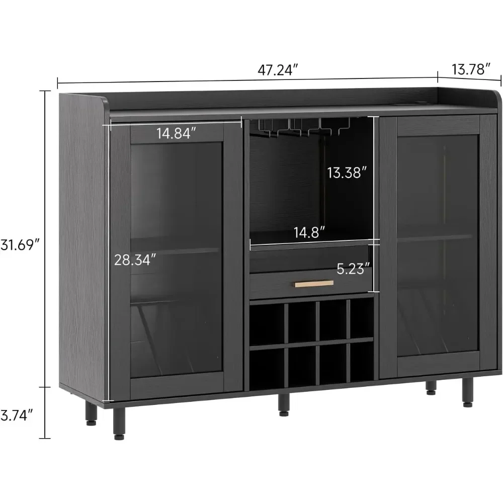 Bar Cabinet, Home Coffee Bar Cabinet with Wine & Glass Rack, Modern Buffet Sideboard with Acrylic Doors and Drawer Bar Cabinet