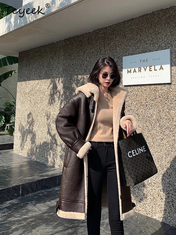 Tcyeek ウール 秋冬 ハイエンド トレンド フード付き 無地 ミディアム丈 レディース ウール シアリング ファーコート ファー レディース