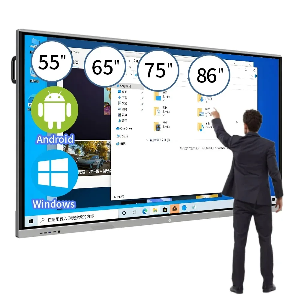 

55 Inch 4K Dual System Interactive Smart White Board Interactive Classroom Screen Interactive Whiteboard for Teaching