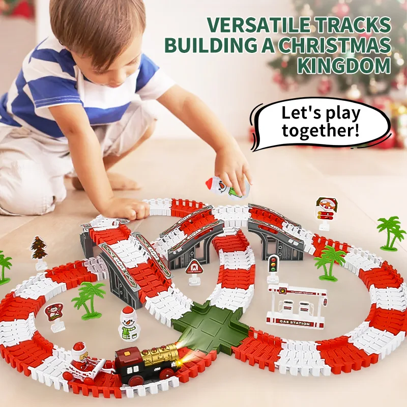 الإبداعية عيد الميلاد سلسلة السكك الحديدية الكهربائية سيارات لعب للأطفال الرجعية متنوعة DIY تجميع قطار المسار مجموعات لعبة تعليمية لعبة الهدايا