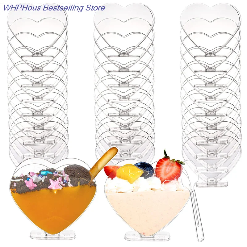 80ml 20PCS Thickened Heart Shaped Dessert Bowl Mousse Container Reusable Parfait Appetizer Tasting Serving Cup Party Restaurant