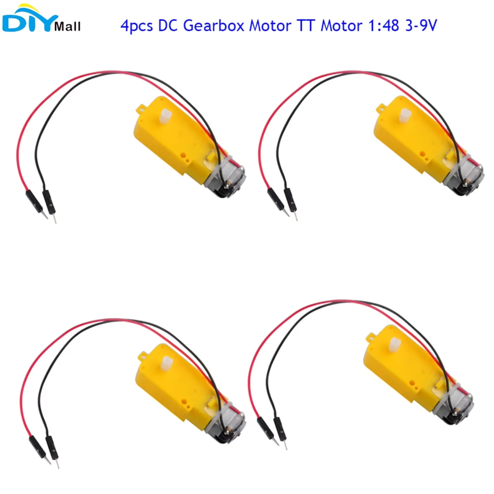

4 шт., мотор-редуктор постоянного тока, TT-двигатель, 200 об/мин, разъем для шин, двойной вал, 3-6 В постоянного тока для Arduino, DIY, умный автомобильный робот 1:48