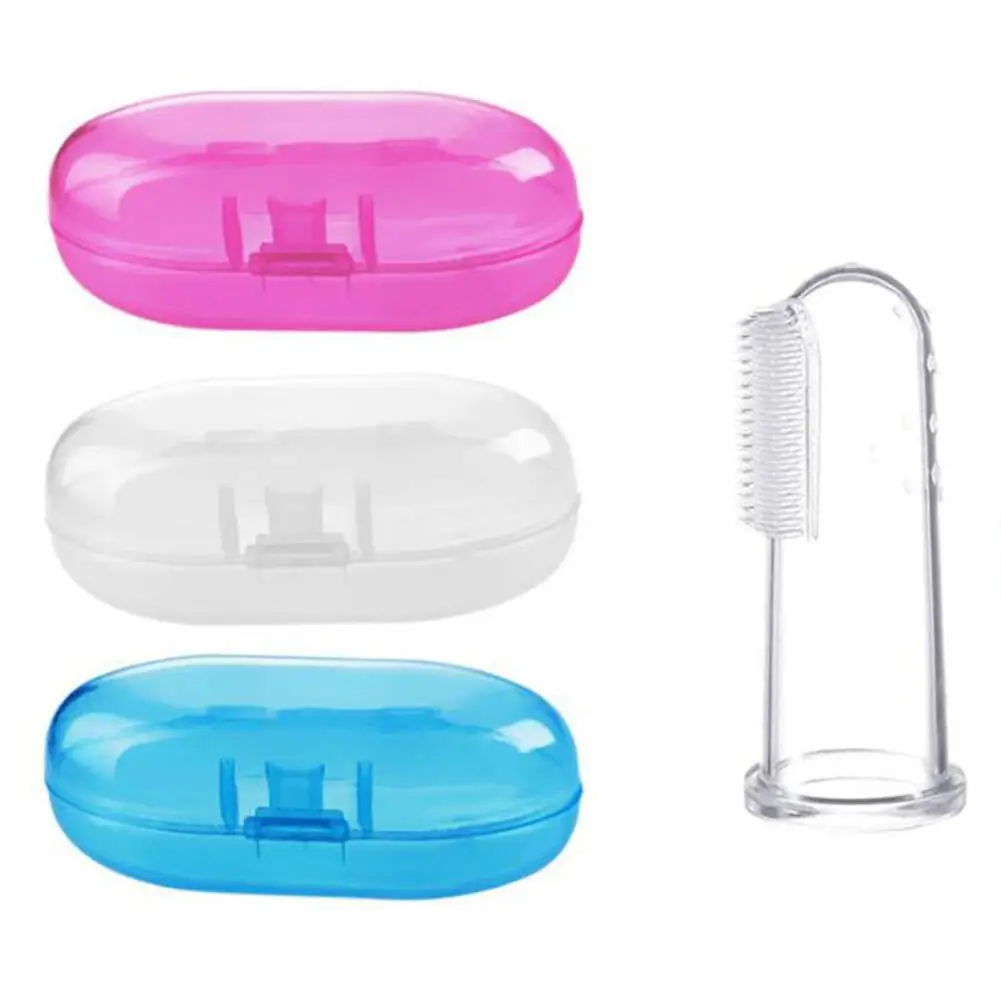 Bebê Polegar Manga Escova de Dentes e Box Set, Silicone Macio, Massageador Dedo, Escova de Dentes Infantil, Limpeza de Borracha, Aleatório, 2 Pcs