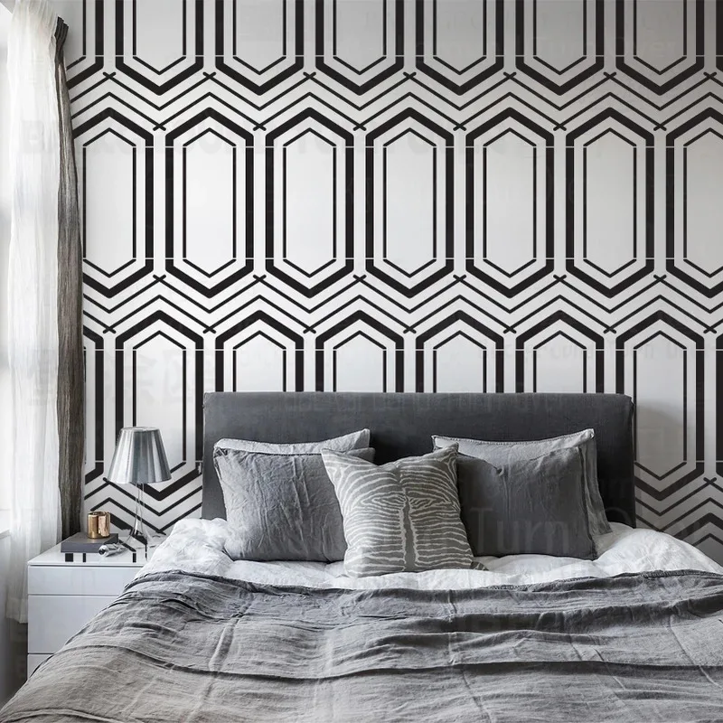 

Большой трафарет для украшения стен 70-1100 см, геометрический шаблон для дверей, мебельные рамы, ретро шестигранный ромбовидный узор