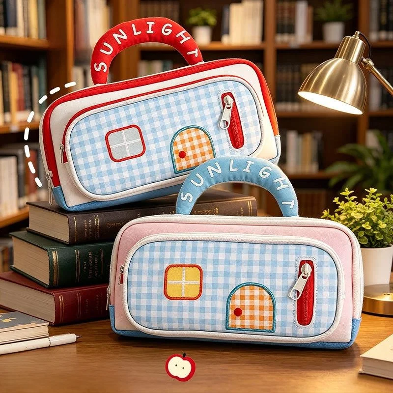 New Large Capacity Handheld House Shaped Pencil Case for Elementary School Girls High Aesthetic Value Stationery Bag