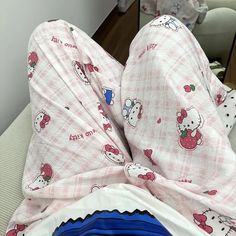 Sanrio Hello Kitty Pajamas Cartoon Anime Print Accessories Soft Loose Fashion Casual Pants Home Kawaii Clothes Decoration