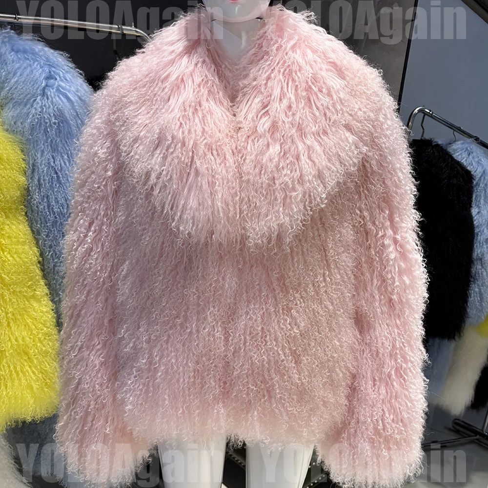 YOLOAgain 2025 Winter Warm Women's Real Mongolia Sheep Fur Jacket Plus Size 8XL Sheep Fur Coat