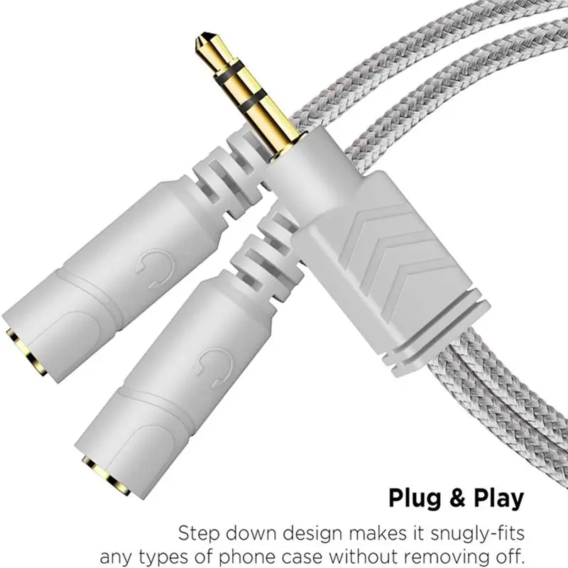 AS95 2X Headphone Splitter, AUX Splitter Cable for Headset Knitted 3.5mm Splitter 2-Way Audio Splitter Stereo Audio Y Cable
