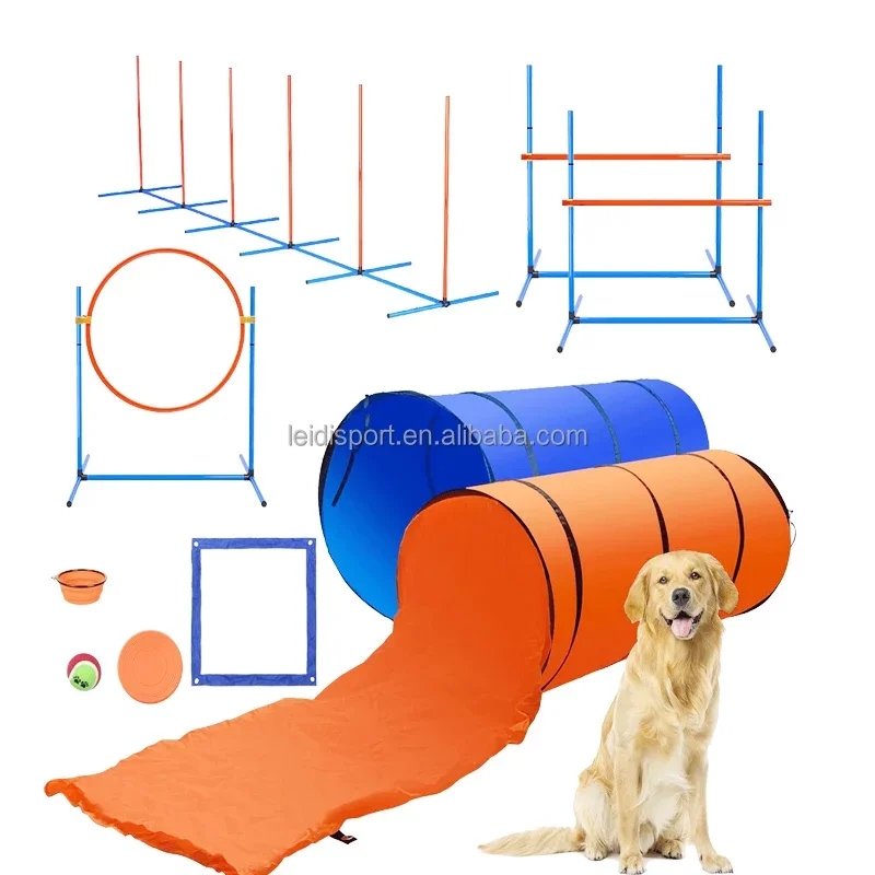 Dog agility training equipment pet obstacle course training beginner kit equipped with tunnel adjustable hurdle weaving rod paus